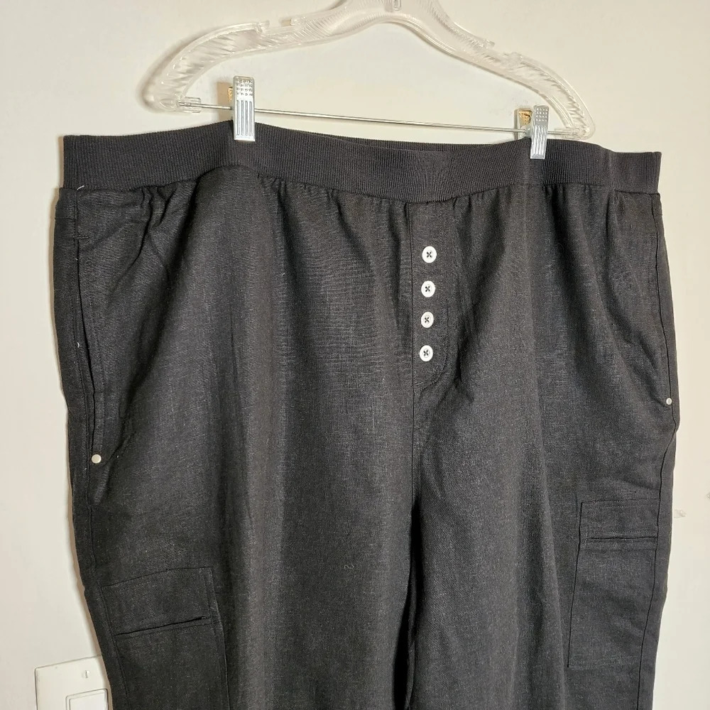 Ellos Linen Blend Stretch Waist Black Crop Cargo Pant Plus Size 28 4X New NWOTS - Picture 11 of 15